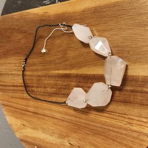 Rose Quartz Crystal Nugget 18 in Chunky Necklace black cord and silver clasp